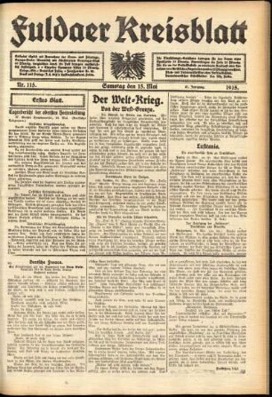 Erste Ausgabe vom Samstag, den 15. Mai 1915.