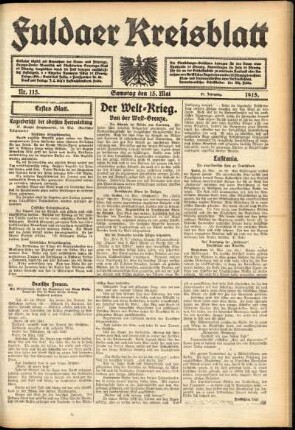 Erste Ausgabe vom Samstag, den 15. Mai 1915.