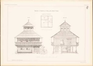 Keusche, Freiritz: Grundriss, Ansicht, Querschnitt (aus: Das Bauernhaus in Österreich-Ungarn, hrsg.v. Ingenieur- und Architektenverein, 1906)