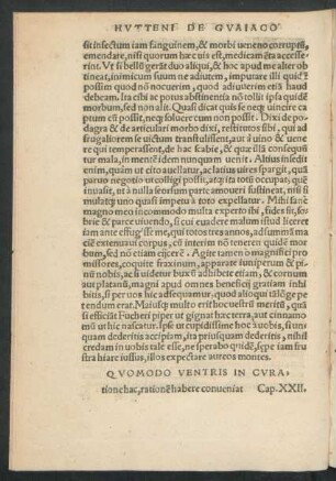 Quomodo Ventris In Curatione hac, rationem habere conveniat Cap. XXII.
