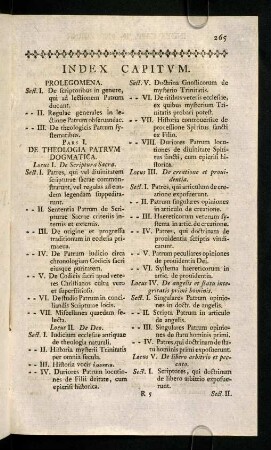 265-275, Index Capitum; Prolegomena