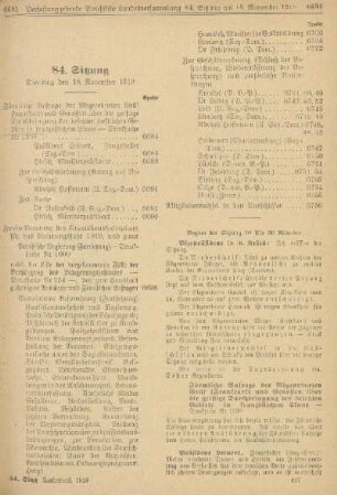 84. Sitzung. Dienstag den 18. November 1919