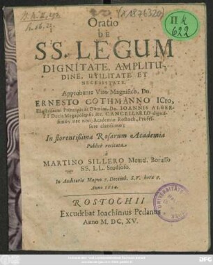 Oratio De SS. Legum Dignitate, Amplitudine, Utilitate Et Necessitate