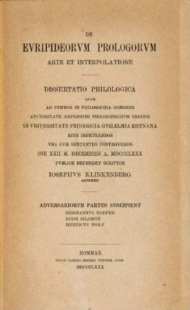 De Euripideorum prologorum arte et interpolatione