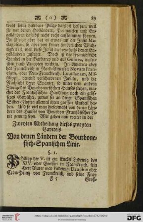 Zweyten Abtheilung dieses zweyten Capitels: von denen Ländern der Bourbonesisch-Spanischen Linie