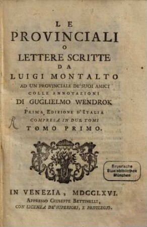 Le provinciali o lettere scritte ..., T. 1
