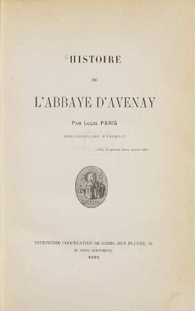 Histoire de l'abbaye d'Avenay, 1