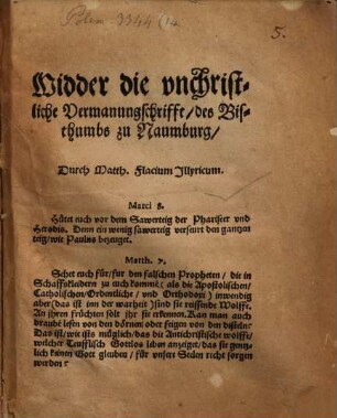 Widder die vnchristliche Vermanungschrifft des Bisthumbs zu Naumburg