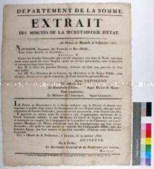 Bekanntmachung der von Kaiser Napoleon I. erlassenen Verordnung vom 8. Januar 1806 über die Entlassung der Nationalgarde