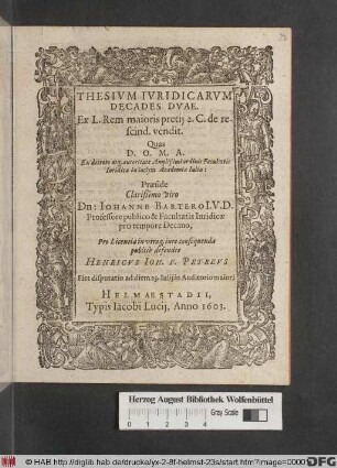 Thesium Iuridicarum Decades Duae. Ex L. Rem maioris pretii 2. C. de rescind. vendit.