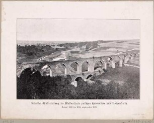 Die Altväter-Wasserleitung im Muldental zwischen Rothenfurth und Halsbrücke nördlich von Freiberg in Sachsen (Aquädukt, gebaut ab 1686 an vorhandene Brücke, abgerissen 1893, Pfeiler an Straßenbrücke Altväterbrücke erhalten)