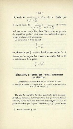 Réalisation et usage des formes imaginaires en géométrie. [Fortsetzung]