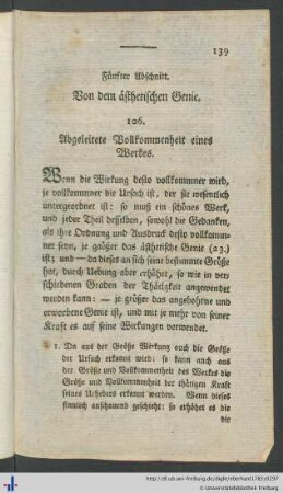Fünfter Abschnitt. Von dem ästhetischen Genie.