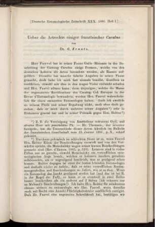 Ueber die Artrechte einiger französischer Carabus