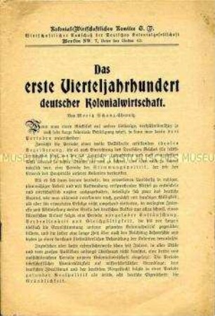 Betrachtung zu den wirtschaftlichen Aspekten der deutschen Kolonialpolitik