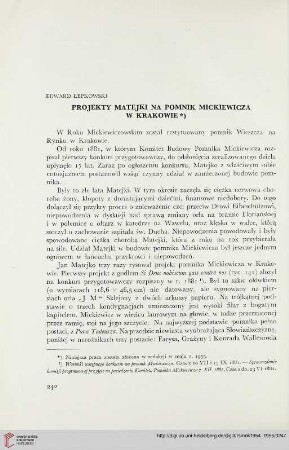 [4.]1954: Projekty matejki na pomnik Mickiewicza w Krakowie