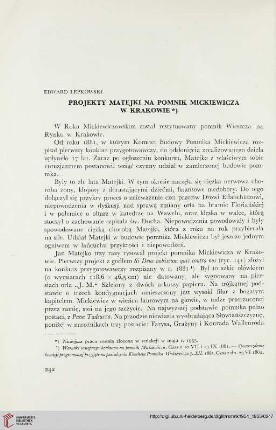 [4.]1954: Projekty matejki na pomnik Mickiewicza w Krakowie