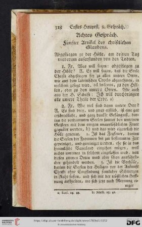 Achtes Gespräch: Fünfter Artikel des christlichen Glaubens