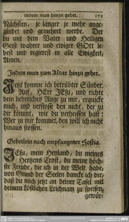 Indem man zum Altar hinzu gehet