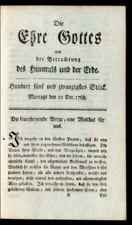 Hundert fünf und zwanigstes Stück. Montags den 12 Dec. 1768