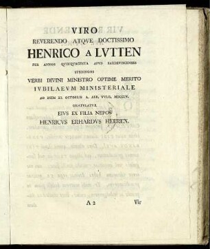 Viro reverendo atque doctissimo Henrico a Lutten ...