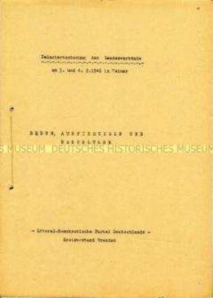 Dokumentation zur Delegiertentagung der Landesverbände der LDPD 1946 in Weimar