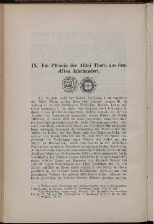 IX. Ein Pfennig der Abtei Thorn aus dem elften Jahrhundert