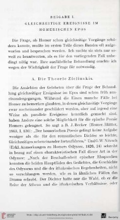 Beigabe I: Gleichzeitige Ereignisse im Homerischen Epos