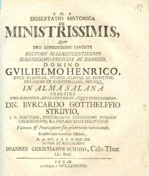 Dissertatio historica de ministrissimis