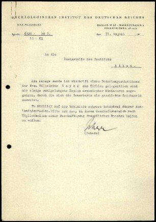 M. Schede an DAI Athen