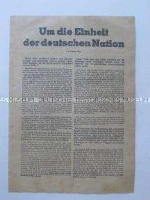 Sonderdruck mit einem Grundsatzartikel von Wilhelm Pieck zur Frage der deutschen Einheit