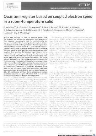 Quantum register based on coupled electron spins in a room-temperature solid