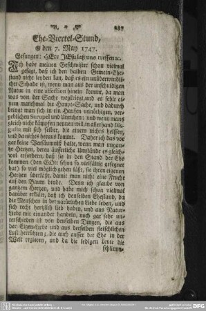 Ehe-Viertel-Stund, den 7. May 1747