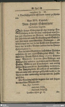 Das XVII. Capitel. Vom Haupt-Schmertzen, De Dolore Capitis