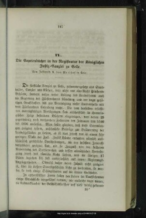 IV. Die Copeienbücher in der Registratur der Königlichen Justiz-Canzlei zu Celle