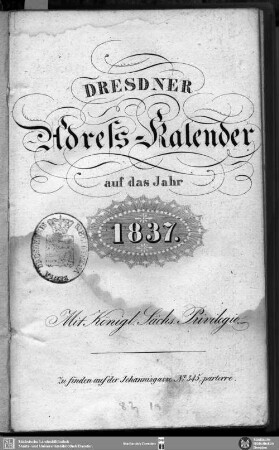 1837: Dresdner Adress-Kalender : auf d. Jahr ...