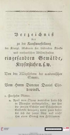 Verzeichniß der zu der Kunstausstellung der Königl. Akademie der bildenden Künste und mechanischen Wissenschaften eingesandten Gemälde, Kupferstiche u.s.w.