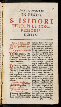 1-4, Die IV. Aprilis. In Festo. S. Isidori Episcopi et Confessoris. Duplex.
