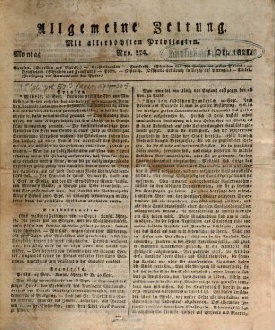 Allgemeine Zeitung. 1821, Nro. 274 - 365 = 10 - 12