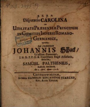 Disputatio Carolina de utilitate praesentiae principum in comitiis imperii Romano-Germanici