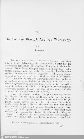 VI. Der Tod des Bischofs Arn von Würzburg