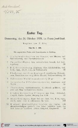 Erster Tag: Donnerstag, den 24. Oktober 1929 (Nr. 1-260)