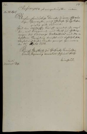 Übersendung eines Berichts der Stadt Göttingen wegen des Chirurgen Grabenstein und der Vereidigung der übrigen Chirurgen [Anlage fehlt].