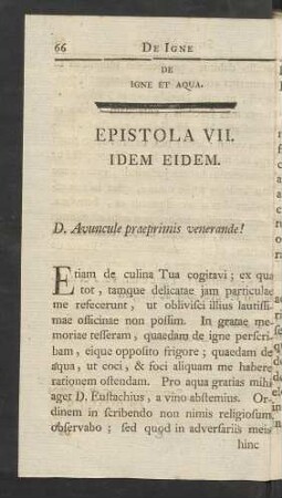 Epistola VII. Idem Eidem. De Igne Et Aqua