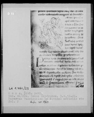 Codex 46/220, Rupertus Tusciensis: De divines officiis, fol. 2