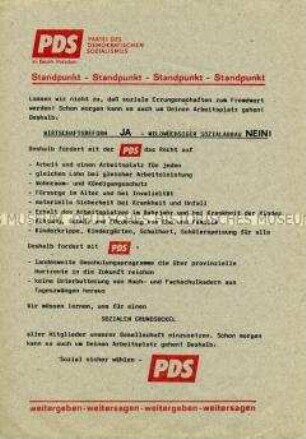 Flugblatt der PDS Potsdam zur Sozial- und Wirtschaftspolitik