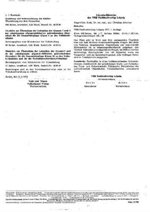 Literaturhinweise des VEB Fachbuchverlag Leipzig