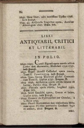 Libri antiquarii, critici et litterarii.