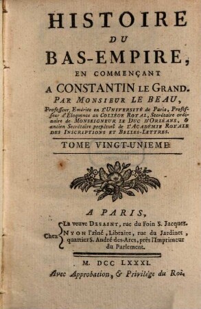 Histoire du Bas-Empire, En Commençant A Constantin Le Grand, 21