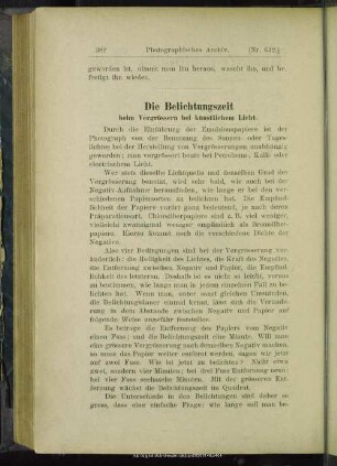 Die Belichtungszeit beim Vergrössern bei künstlichem Licht